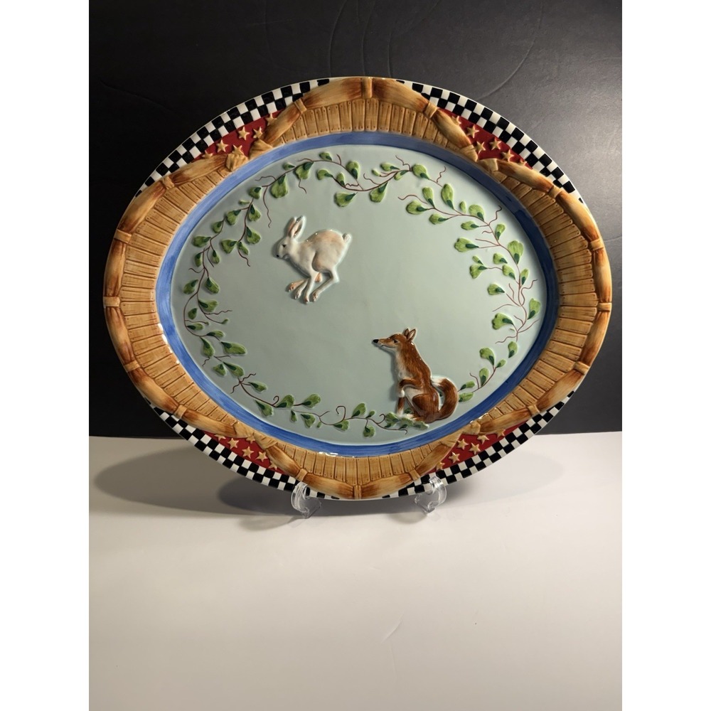 Fitz and Floyd Herrick Collection Fox and Hare Large Oval Platter 17"
